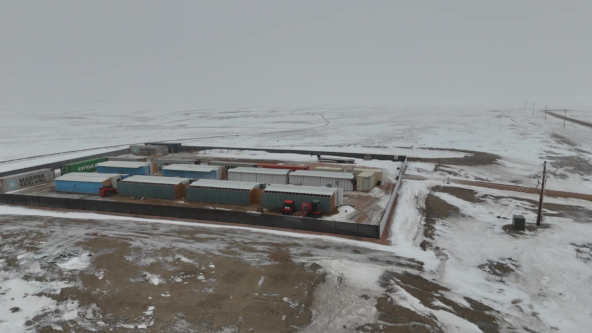 Aerial photograph of Grid Power, an on-grid mining site in Williston, North Dakota.